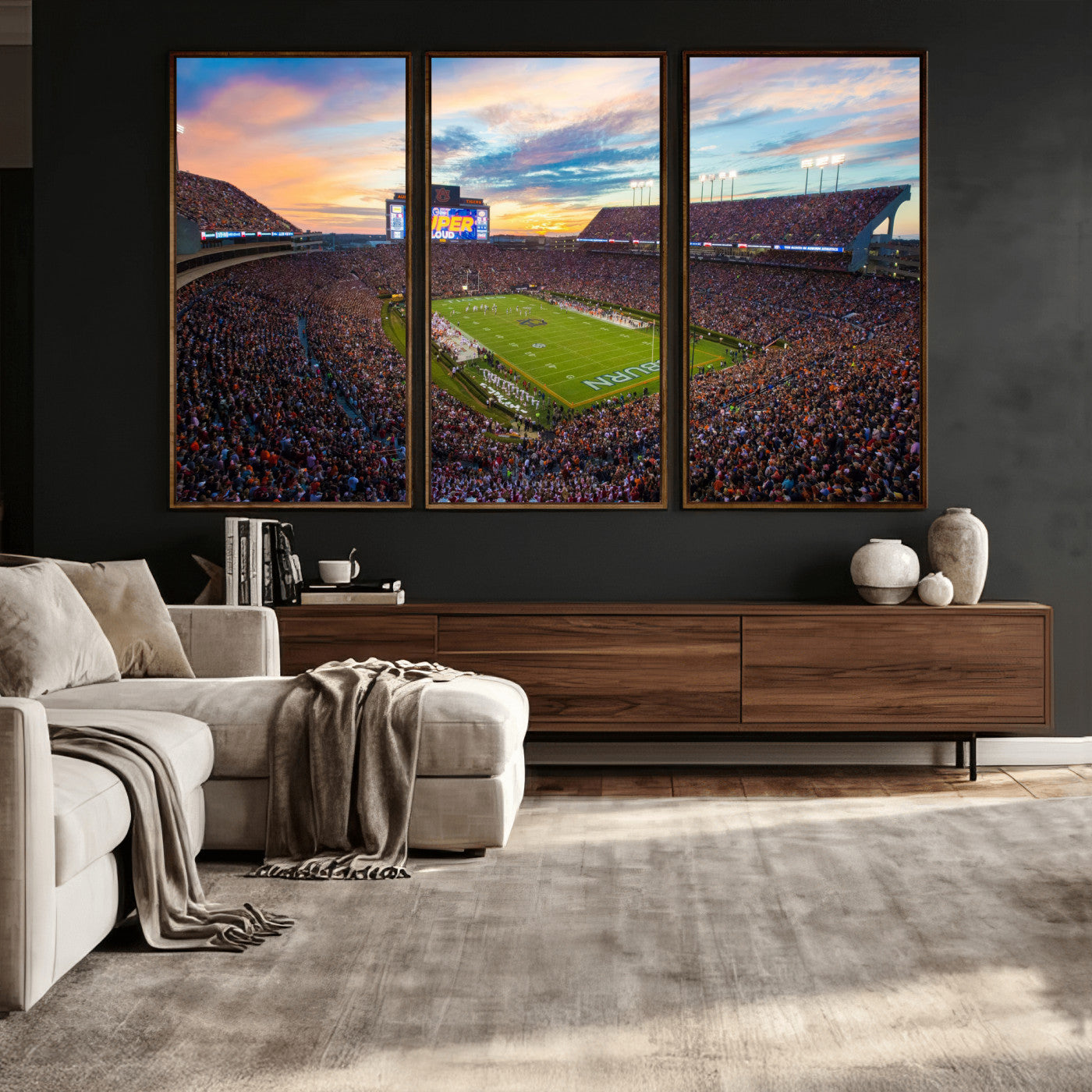 75203764-MGV-CV-36X24 - Auburn Stadium Sunset Wall Art Canvas Print, Jordan Hare Stadium Game Day Crowd, Auburn Tigers Football Artwork