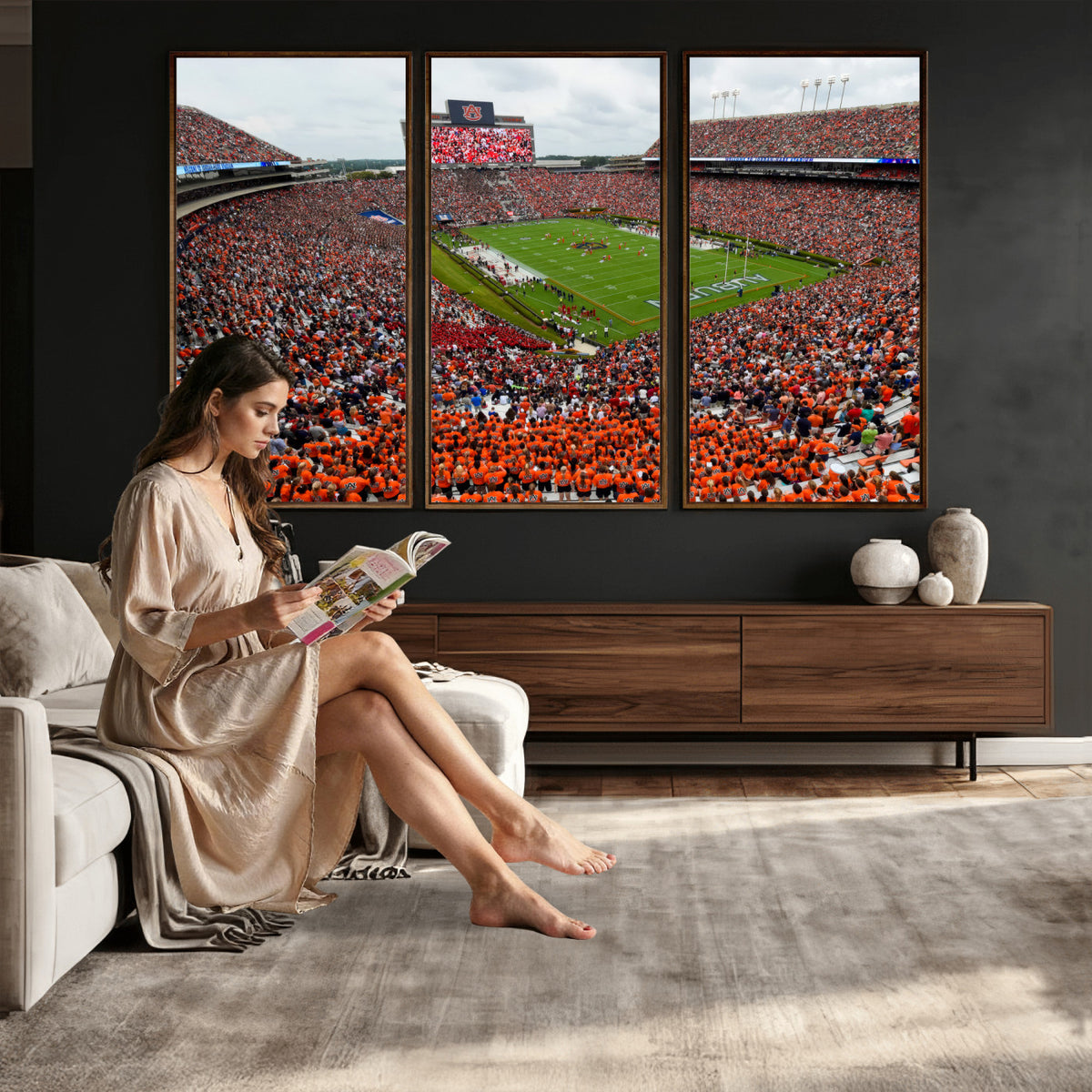 82562490-MGV-CV-36X24 - Auburn Stadium Sunset Wall Art Canvas Print, Jordan Hare Stadium Game Day Crowd, Auburn Tigers Football Artwork