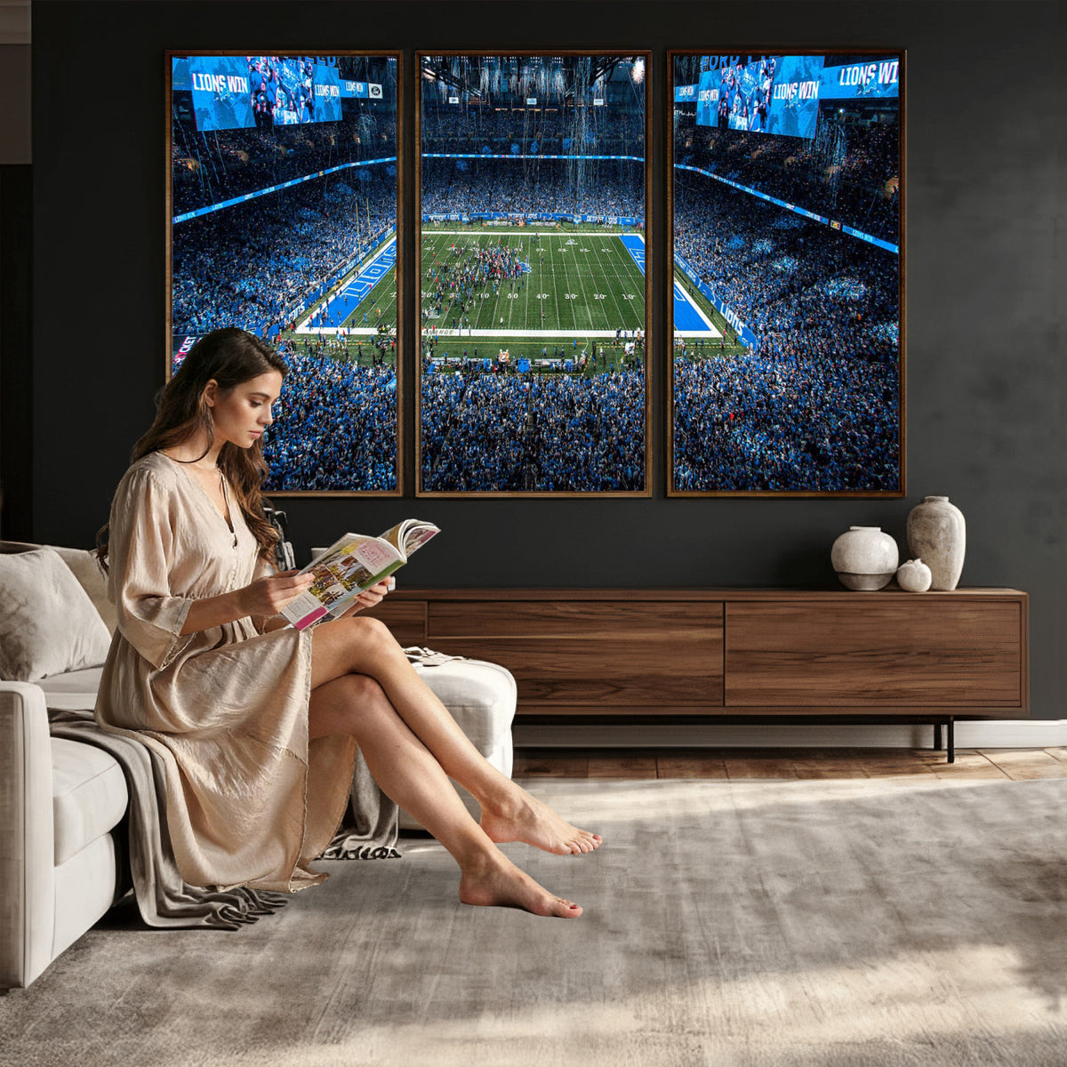 80882005-MGV-CV-36X24 - Detroit Lions Stadium Wall Art Canvas Print, Football Field Panorama