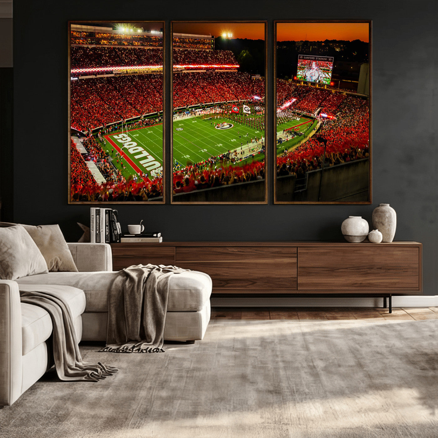 48894104-MGV-CV-36X24 - Georgia Bulldogs Stadium Wall Art Canvas Print, Sanford Stadium Night Game Panorama, College Football Crowd Wall Decor