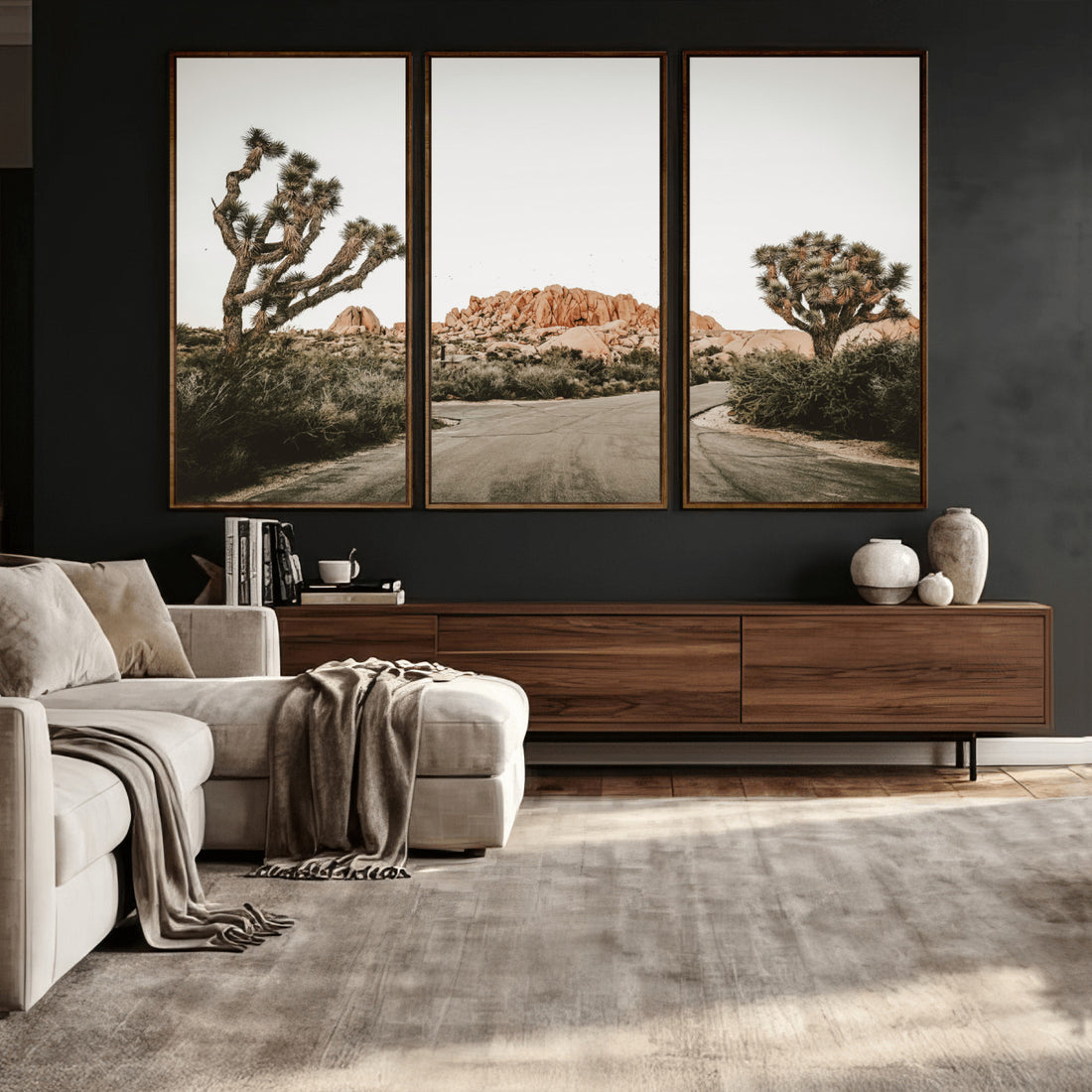 Joshua Tree Desert Wall Art Canvas Print, Minimal Southwestern Landscape for Modern and Boho Interiors