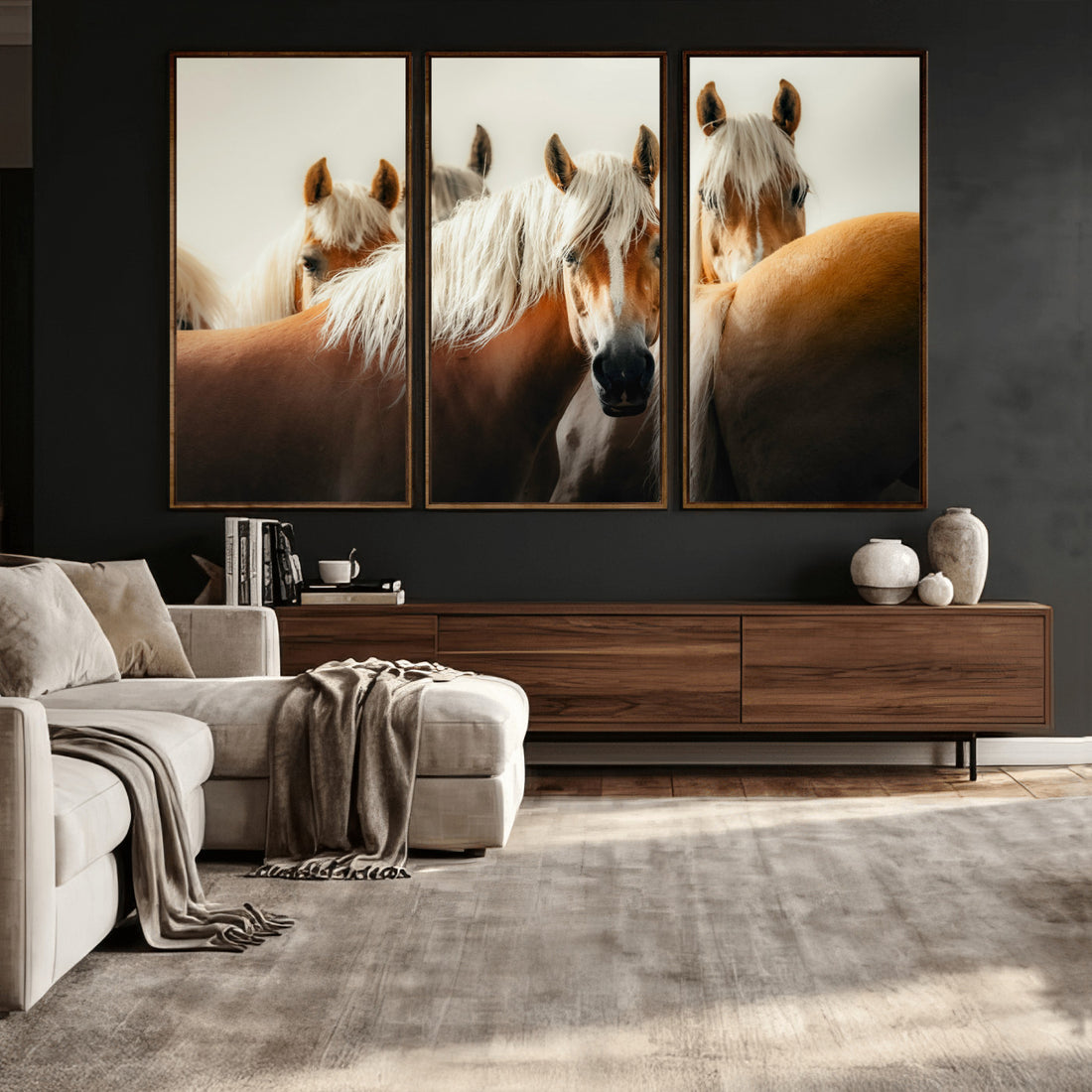 Wild Horse Herd Wall Art Canvas Print, Natural Horse Portrait Nature Decor