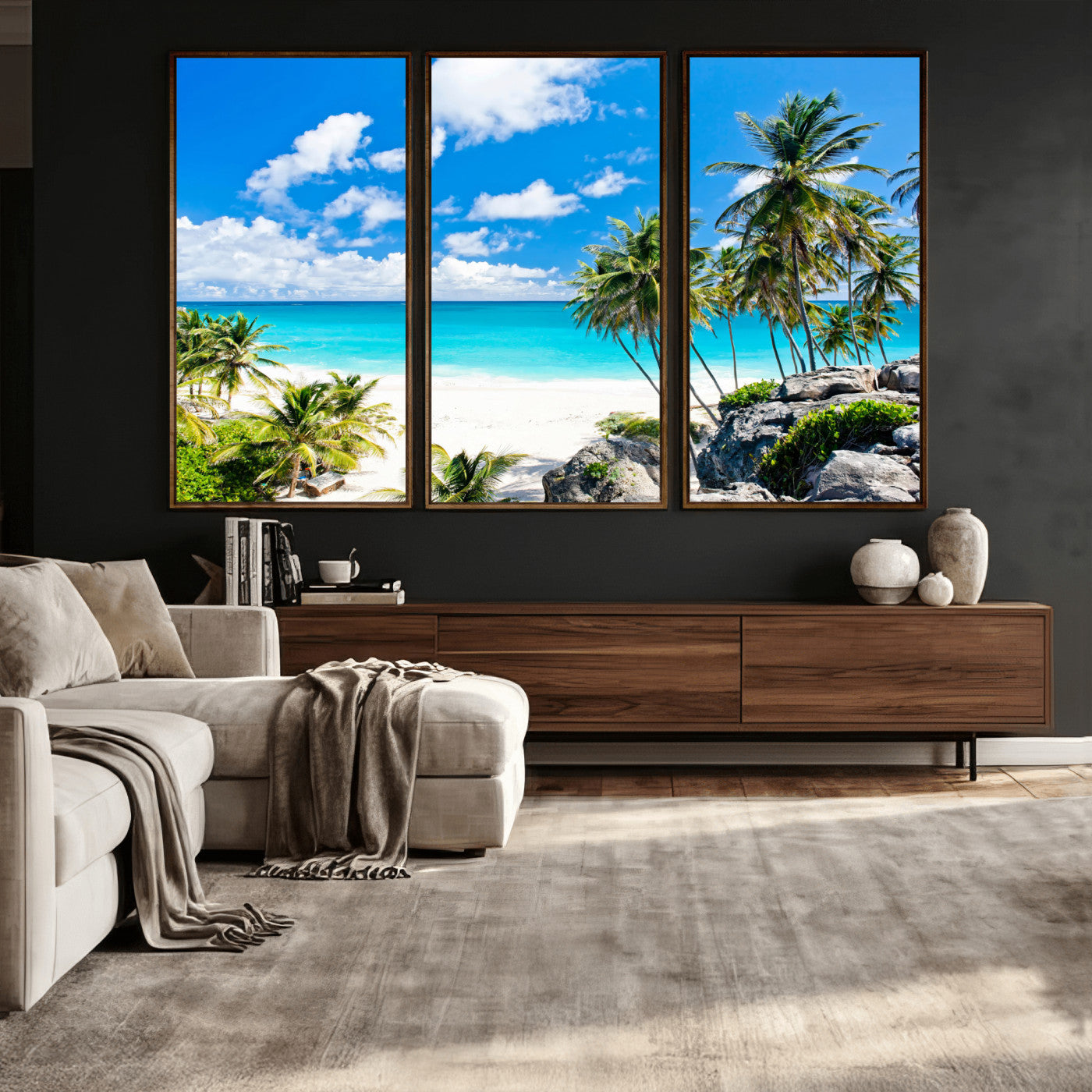 51097197-MGV-CV-36X24 - Tropical Beach Wall Art Canvas Print, Palm Tree Ocean Landscape Photography, Caribbean Coastal Artwork