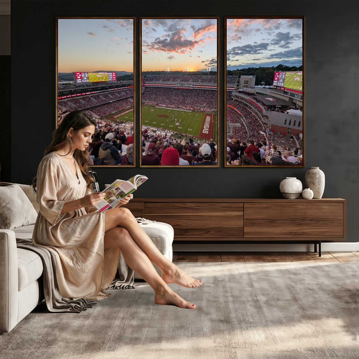 71837429-MGV-CV-36X24 - Donald W. Reynolds Razorback Stadium Wall Art Canvas Print – Arkansas Razorbacks Football Artwork for Home, Office, and Sports Room Decor