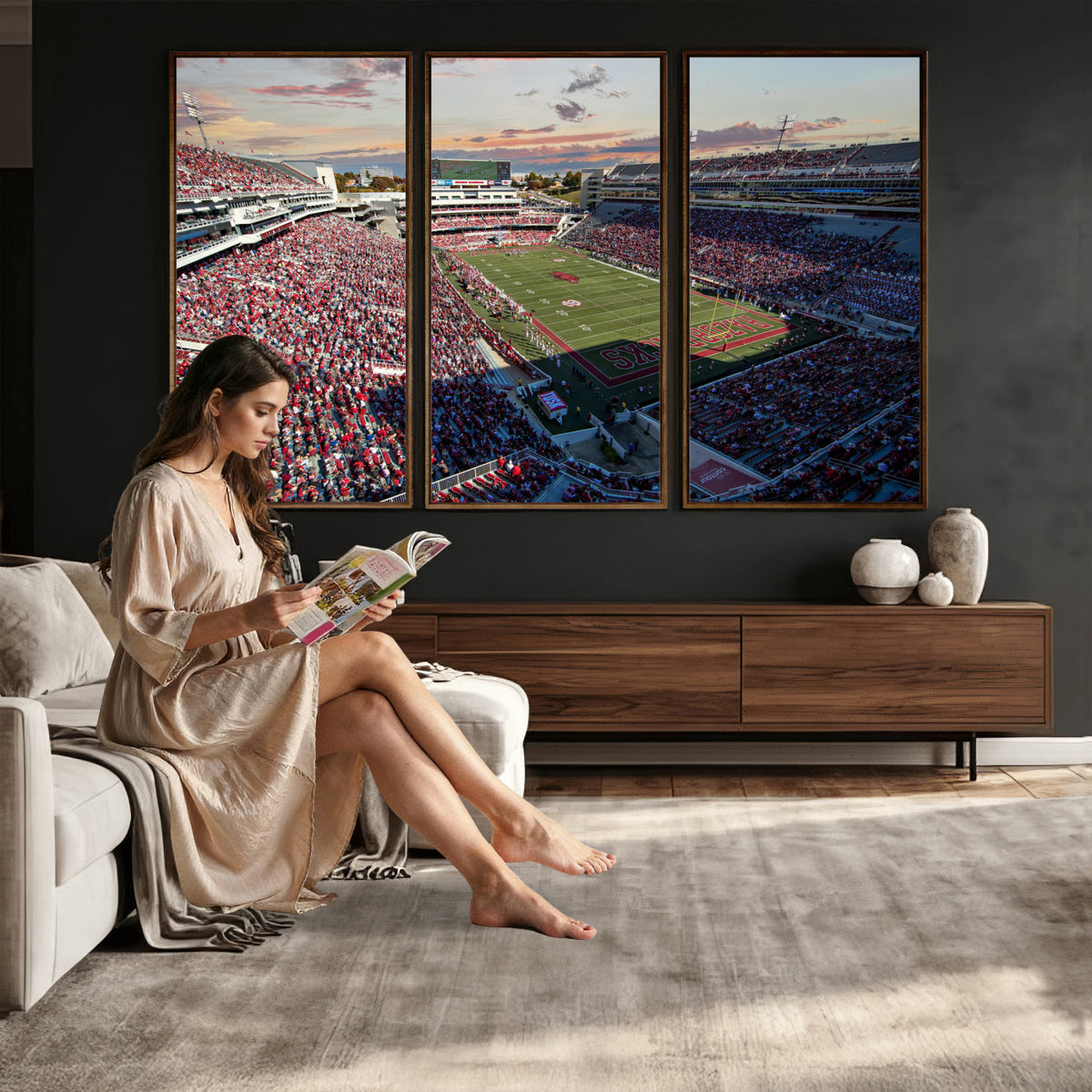 46571211-MGV-CV-36X24 - Donald W. Reynolds Razorback Stadium Wall Art Canvas Print – Arkansas Razorbacks Football Artwork for Home, Office, and Sports Room Decor