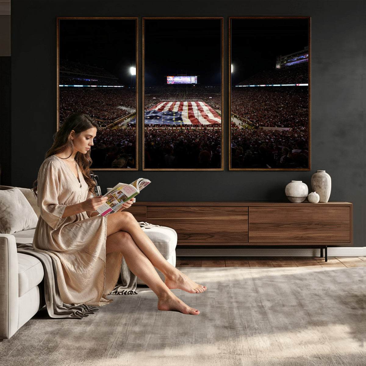 98418189-MGV-CV-36X24 - Oklahoma Memorial Stadium Wall Art Canvas Print – Oklahoma Sooners Football Artwork for Home, Office, and Sports Room Decor