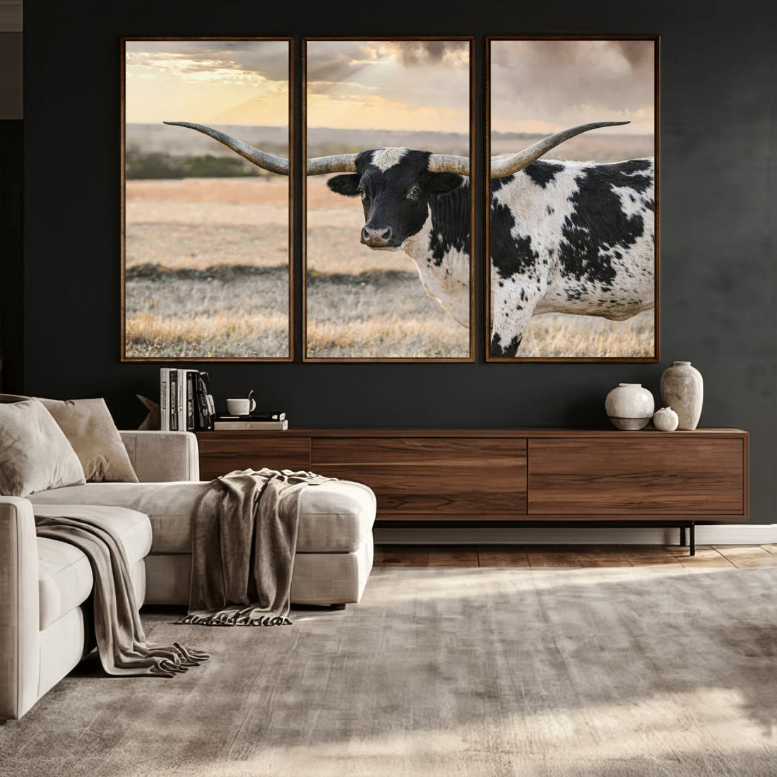Texas Longhorn Bull Rustic Wall Art Canvas Print