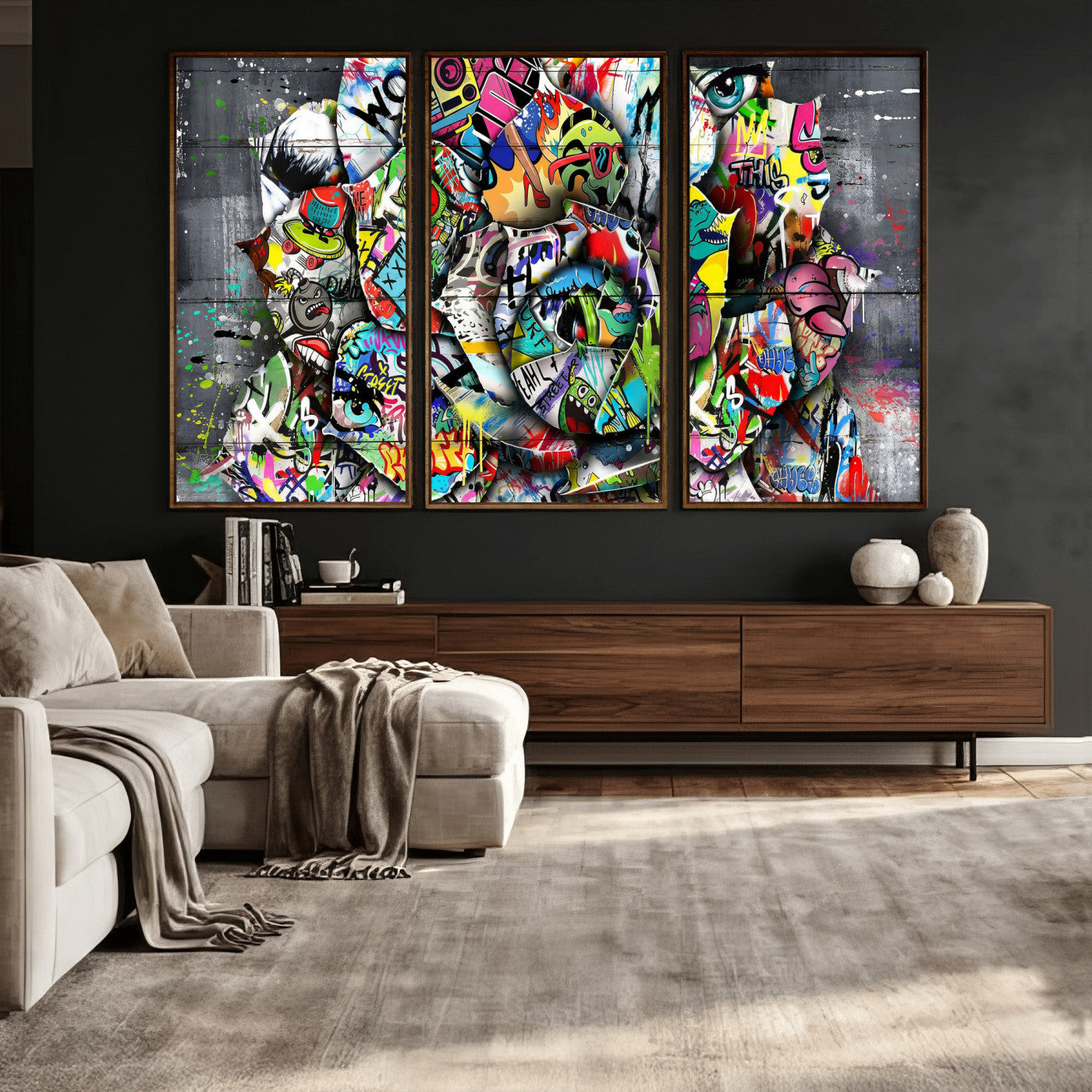 77553344-MGV-CV-36X24 - Abstract Graffiti Collage Street Art Wall Art Canvas Print, Colorful Urban Pop Art Canvas Print, Modern Graffiti Patchwork Contemporary Art Printing