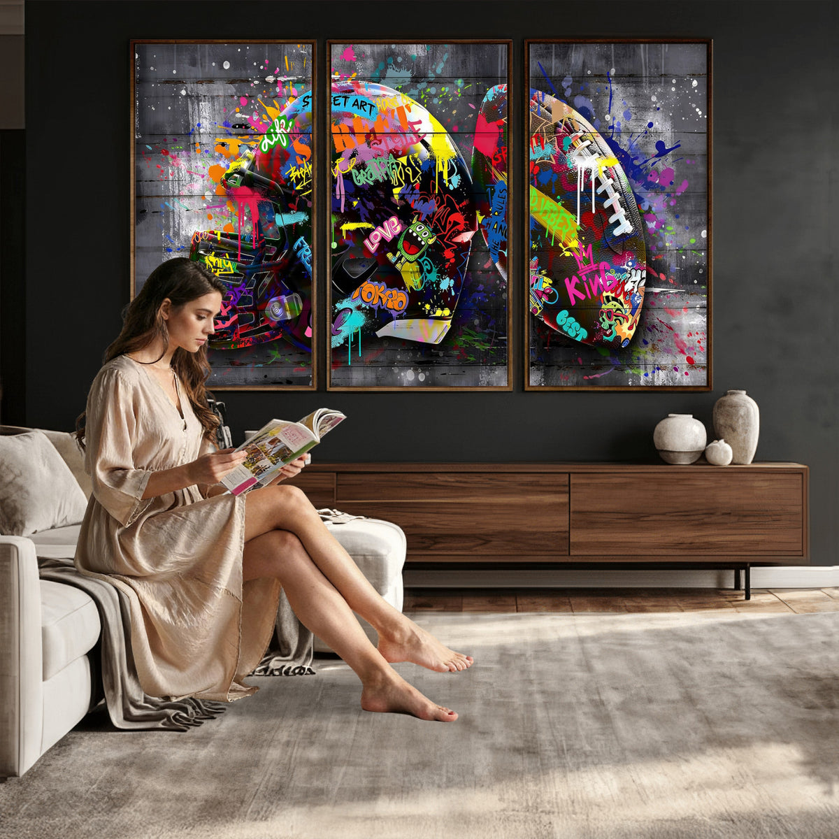 80540773-MGV-CV-36X24 - Graffiti American Football Helmet Street Art Wall Art Canvas Print
