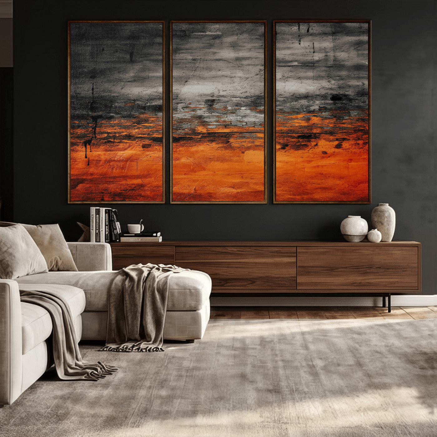 75409282-MGV-CV-36X24 - Black Orange Abstract Wall Art Canvas Print Modern Textured Painting Decor