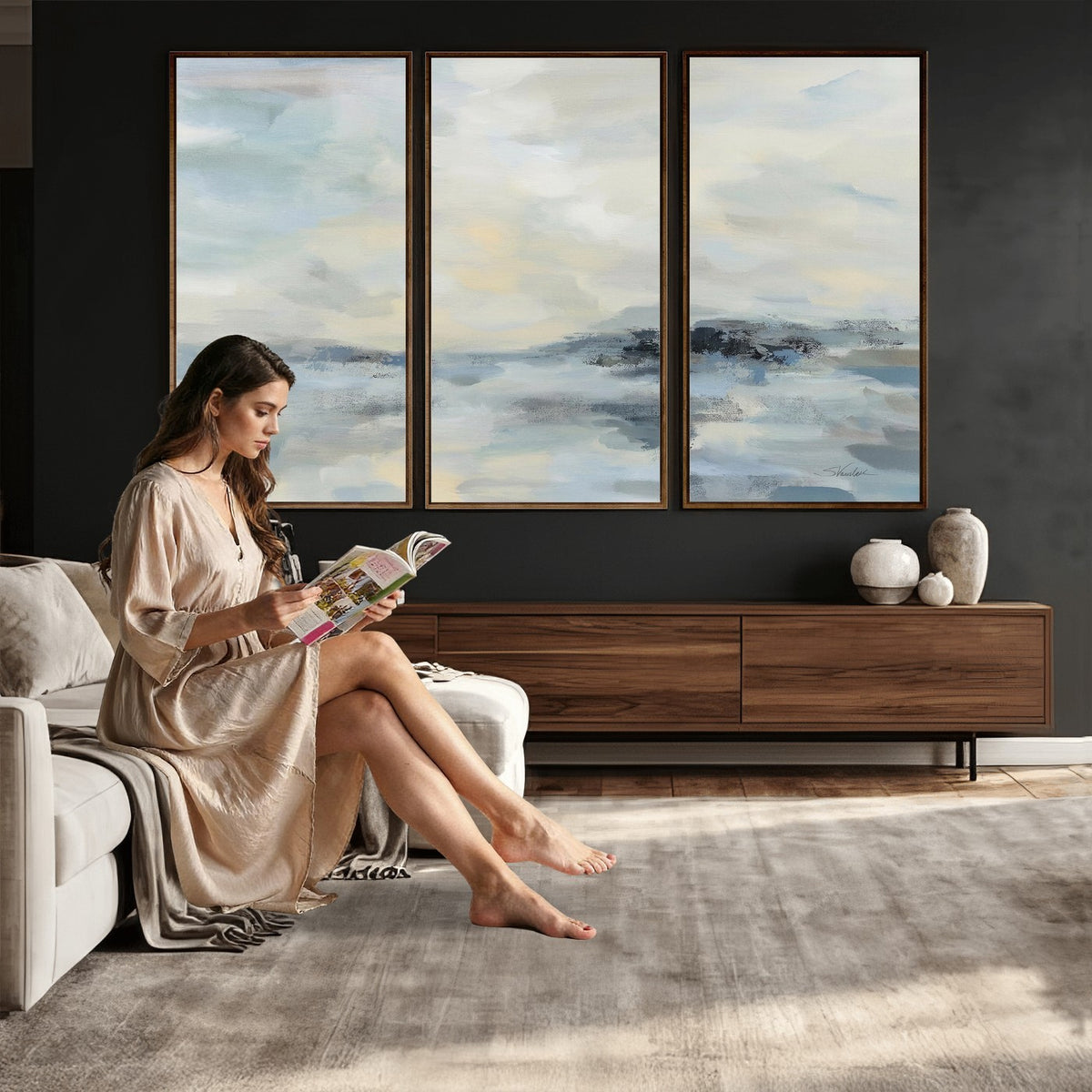 Abstract Coastal Landscape Wall Art Canvas Print | Soft Blue Gray Minimalist Art