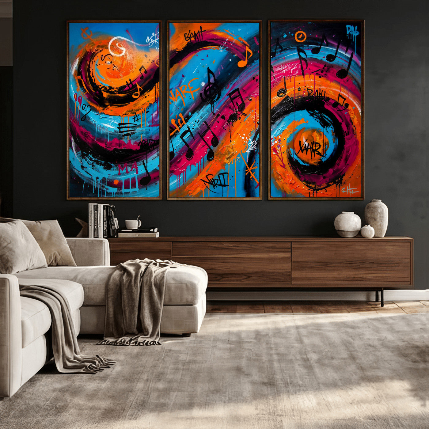 34936518-MGV-CV-36X24 - Geometric Abstract Wall Art Canvas Print, Orange Blue Abstract Expressionist Painting Print, Modern Geometric Abstract Canvas Art