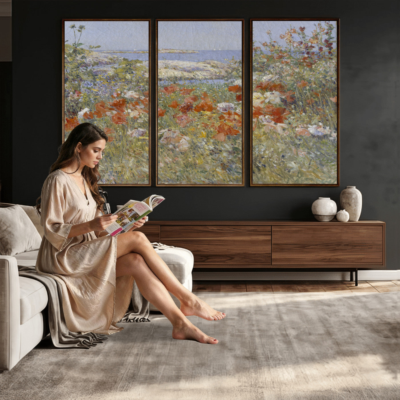 54770907-MGV-CV-36X24 - Childe Hassam Celia Thaxter Garden Canvas — 1890 American Impressionist Poppy Floral Print | Isles of Shoals Coastal Art | Classic Gift