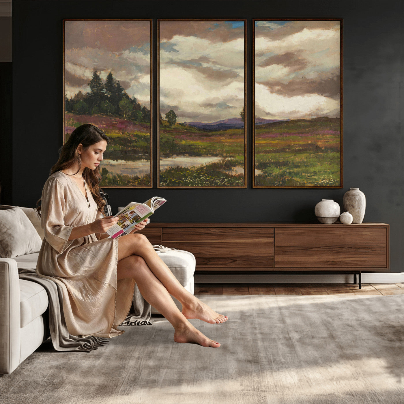 96795851-MGV-CV-36X24 - Gustav Macoun Heathland Canvas Print, Czech Landscape Oil Painting Reproduction, Purple Heather Moorland Art, Vintage European Nature Decor