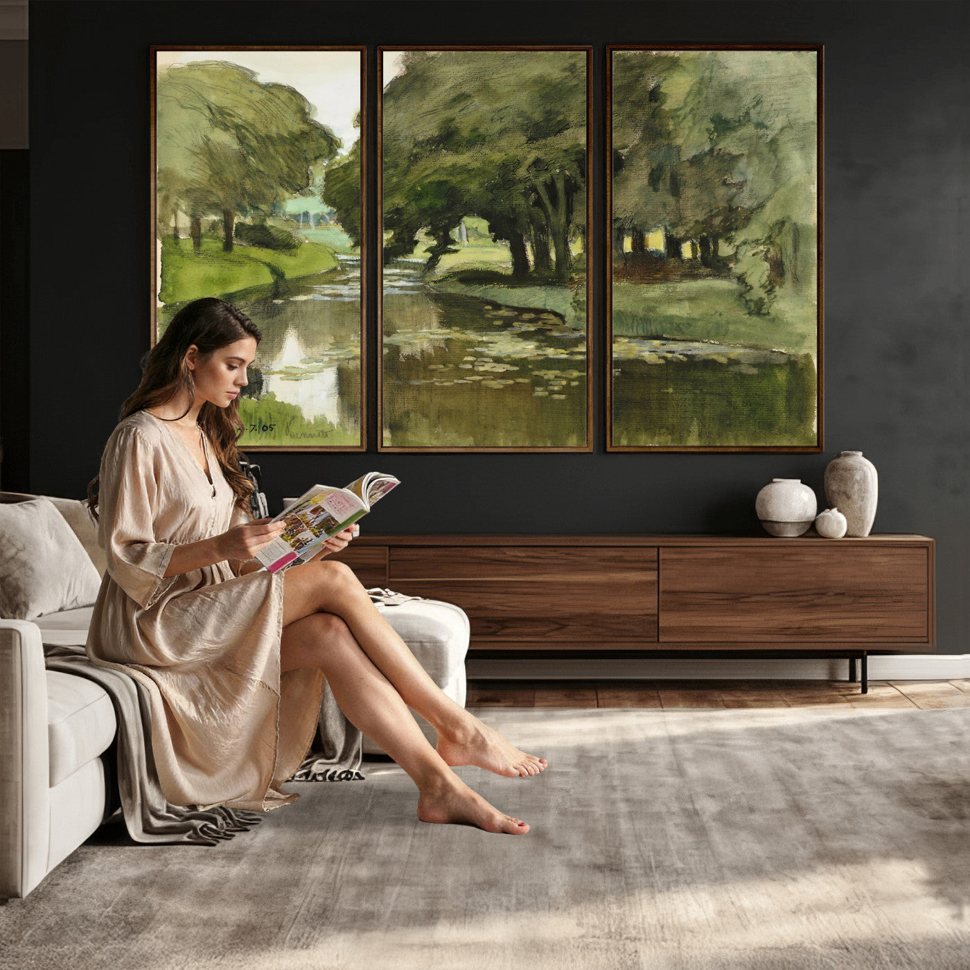 54446767-MGV-CV-36X24 - Anders Zorn Watercolor Canvas Print, Örtofta 1905 Swedish River Landscape, Impressionist Nature Art, Scandinavian Wall Decor, Plein Air Painting Print