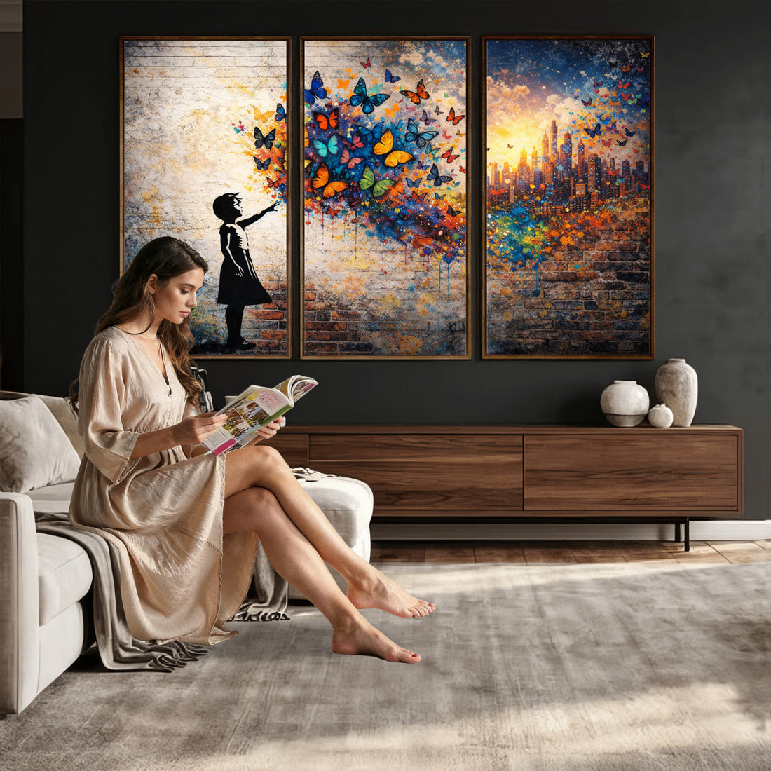 Banksy Girl Wall Art Canvas Print for Living Room Decor