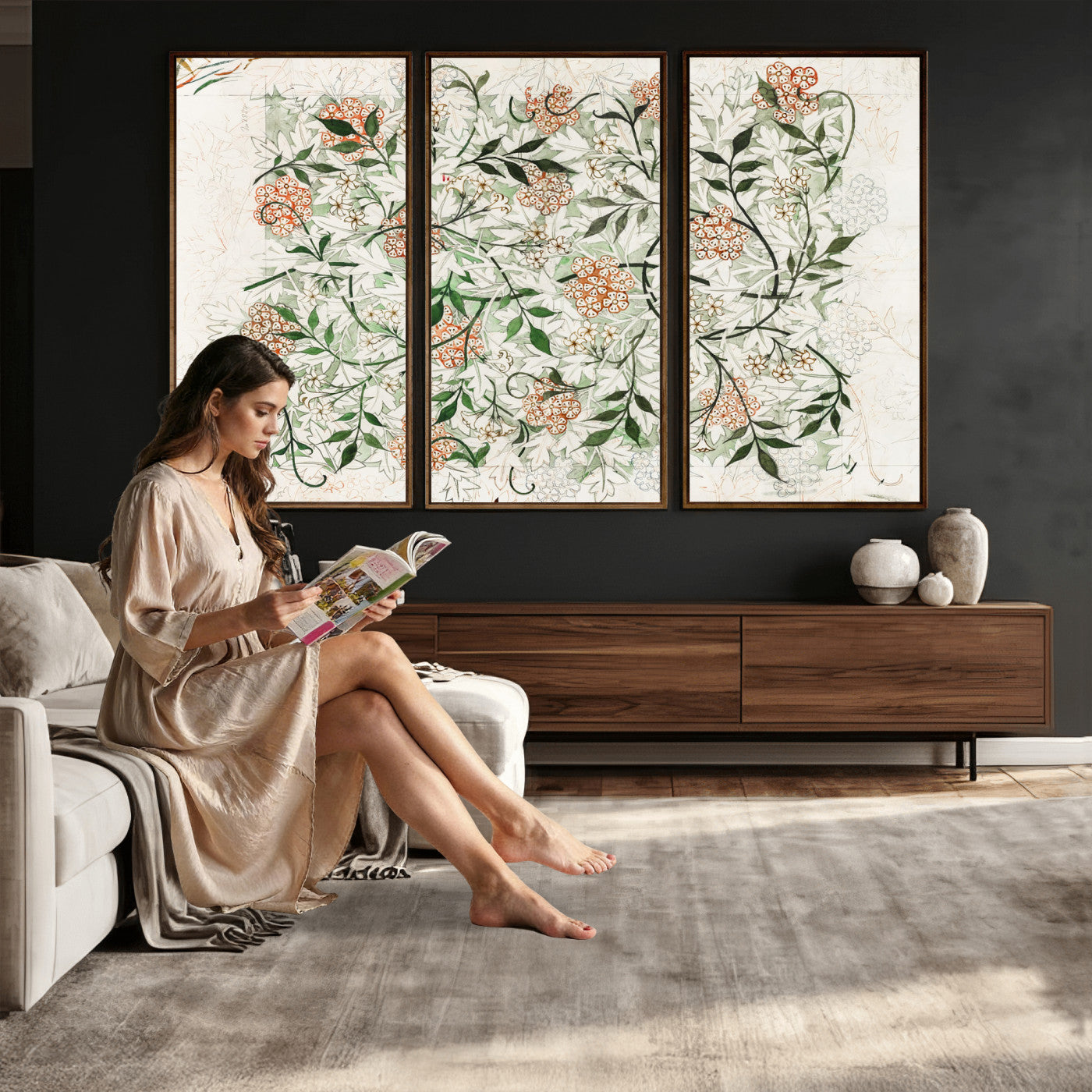 17622011W-MGV-CV-36X24 - William Morris Jasmine Flower Wall Art Canvas Print, Botanical Floral Canvas Print, Vintage Cottagecore Wall Decor, Framed Nature Artwork Ready to Hang