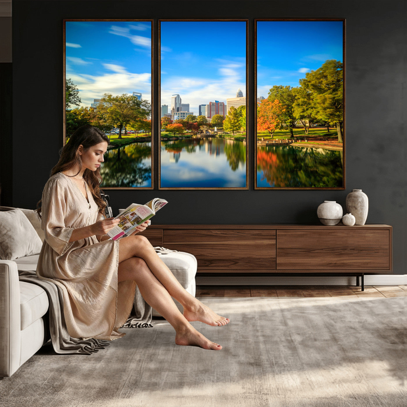 83254720-MGV-CV-36X24 - Charlotte Skyline Canvas Wall Art Print – North Carolina Cityscape Photography Print