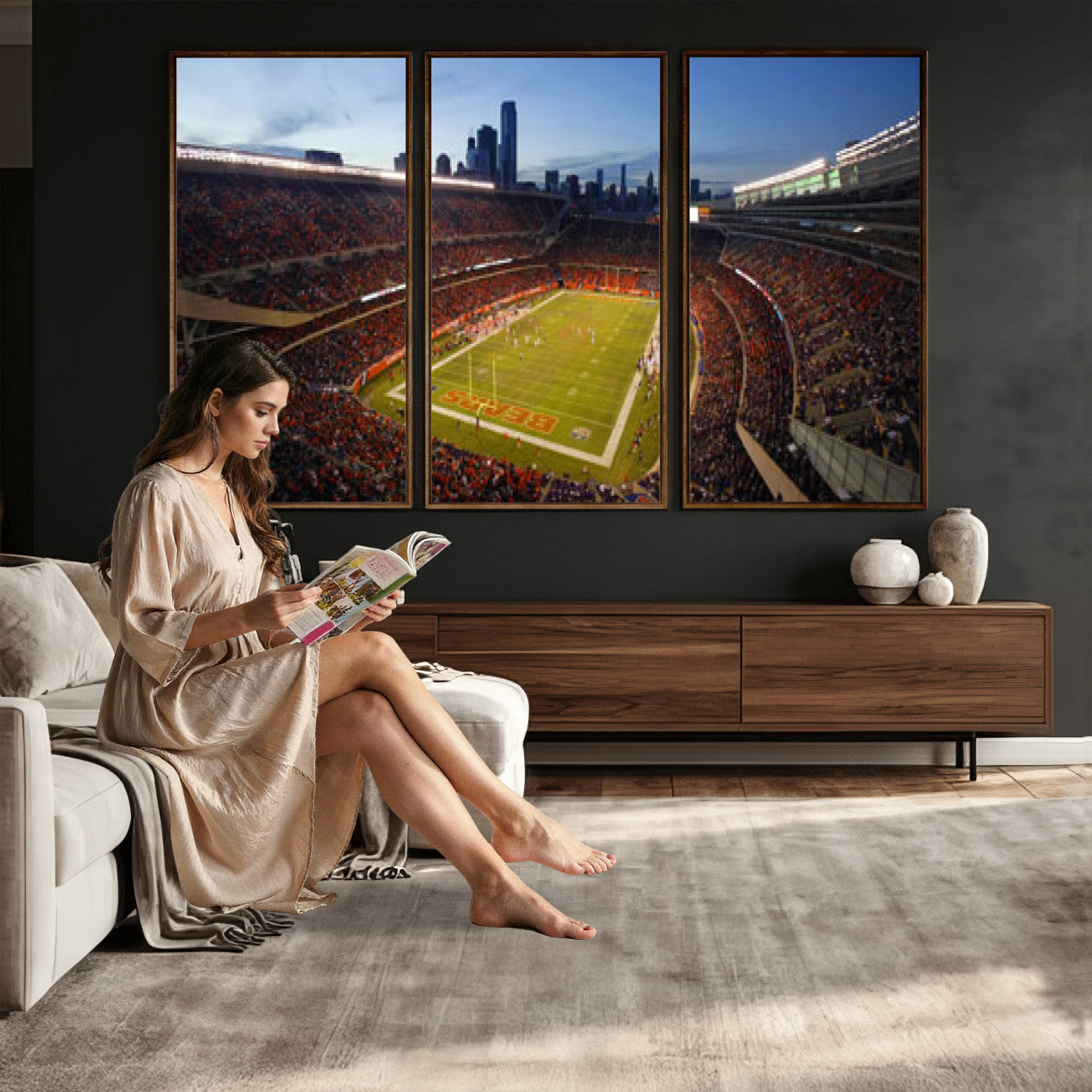 50691720-MGV-CV-36X24 - Chicago Bears Soldier Field Canvas Wall Art, NFL Stadium Panorama Print, Football Arena Photography for Sports Fans