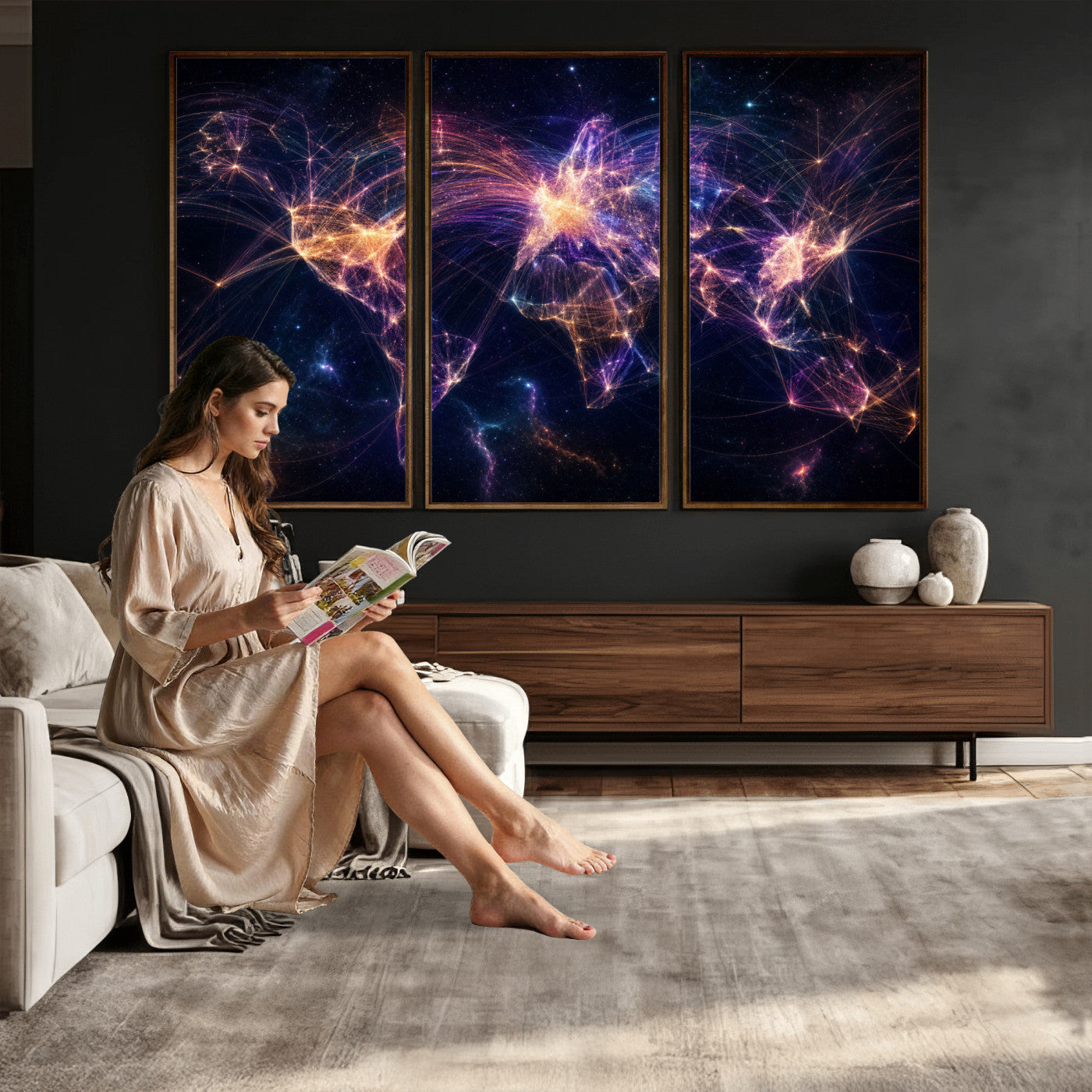 75155491-MGV-CV-36X24 - Global Flight Routes Map Canvas Wall Art, Worldwide Aviation Network Print, International Air Travel Wall Decor