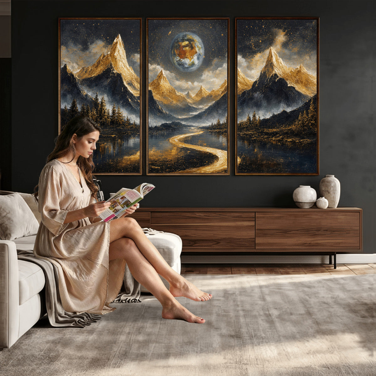 34202127-MGV-CV-36X24 - Abstract Mountain Wall Art Canvas Print Modern Landscape Painting Print