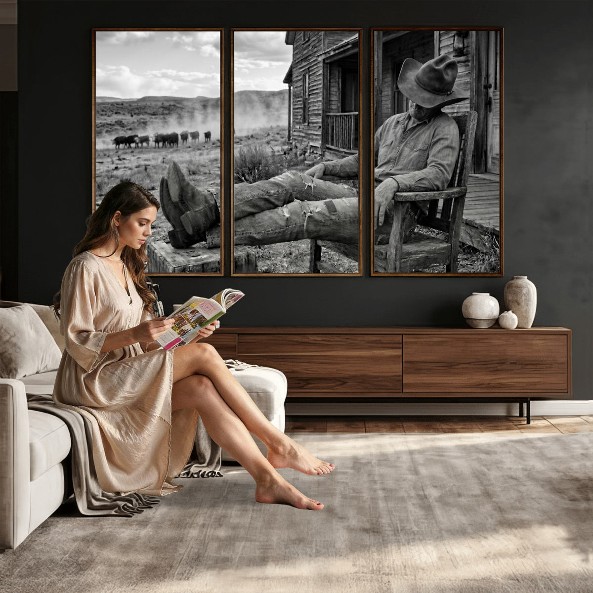 94461975S-MGV-CV-36X24 - Vintage Sleeping Cowboy Wall Art Canvas Print, Western Home Decor