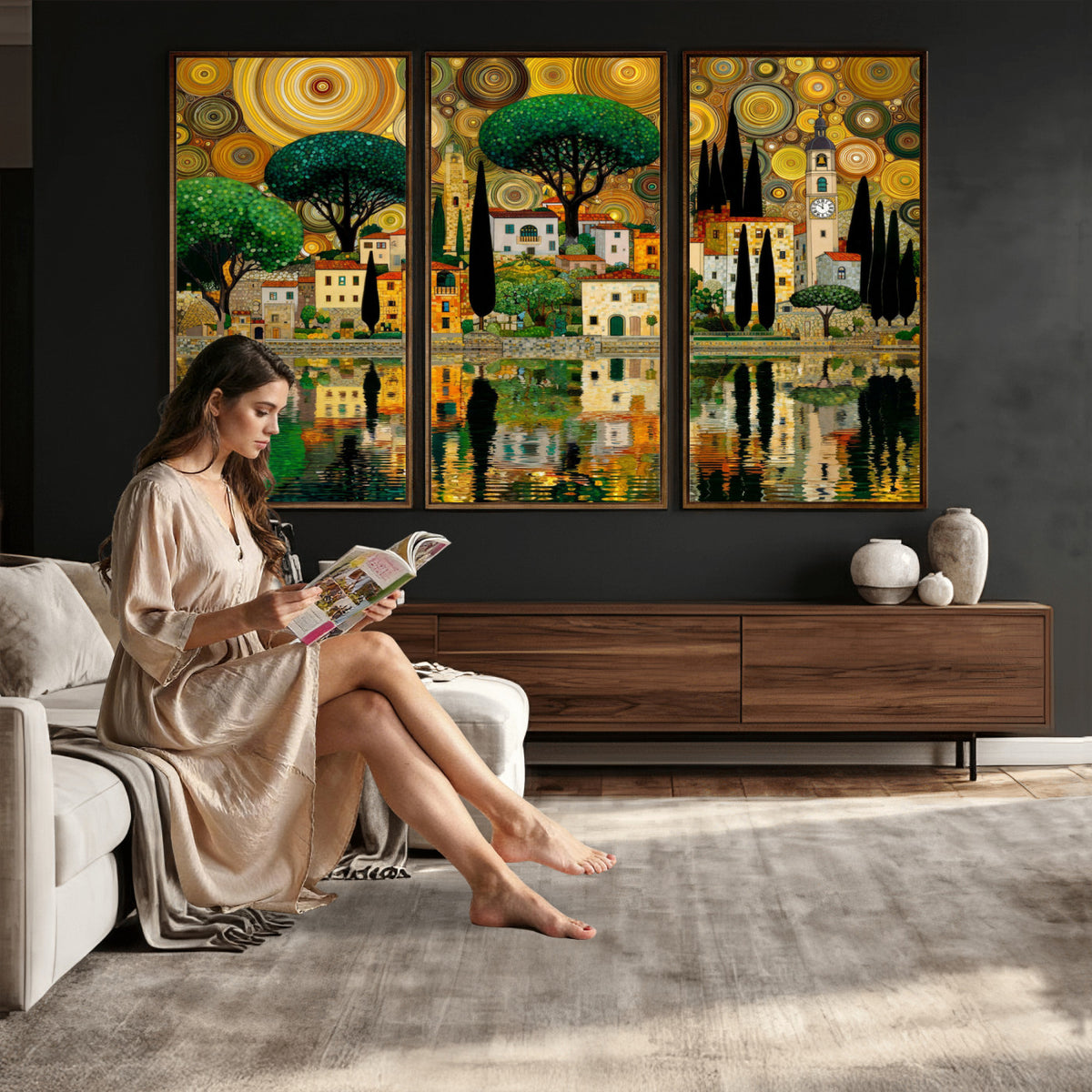 93010897-MGV-CV-36X24 - Gustav Klimt Golden Cityscape Wall Art Canvas Print,