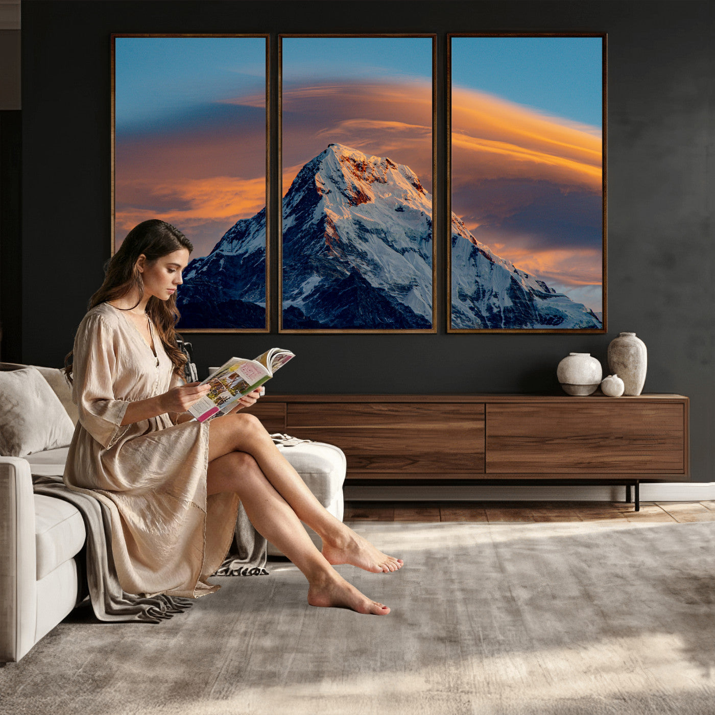 73810927-MGV-CV-36X24 - Snow Mountain Canvas Wall Art Print, Alpine Peak Landscape, Winter Nature Photography, Large Mountain Decor, Ready to Hang