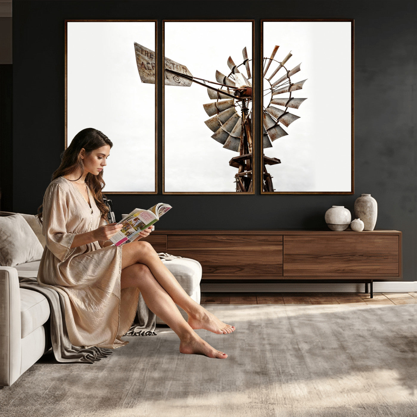 99806928-MGV-CV-36X24 - Rustic Farmhouse Windmill Canvas Wall Art Vintage Western Farmhouse Print