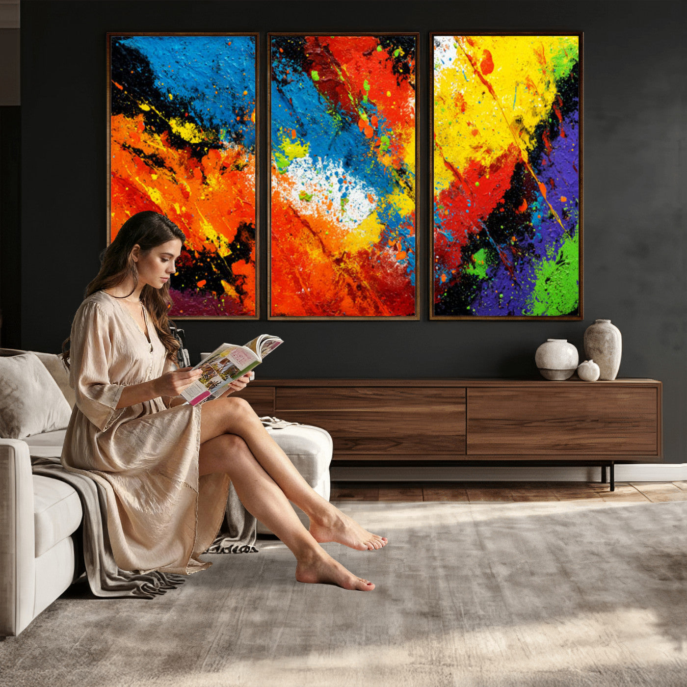 74888753-MGV-CV-36X24 - Vibrant Blue Abstract Canvas Wall Art Colorful Impasto Oil Painting Print