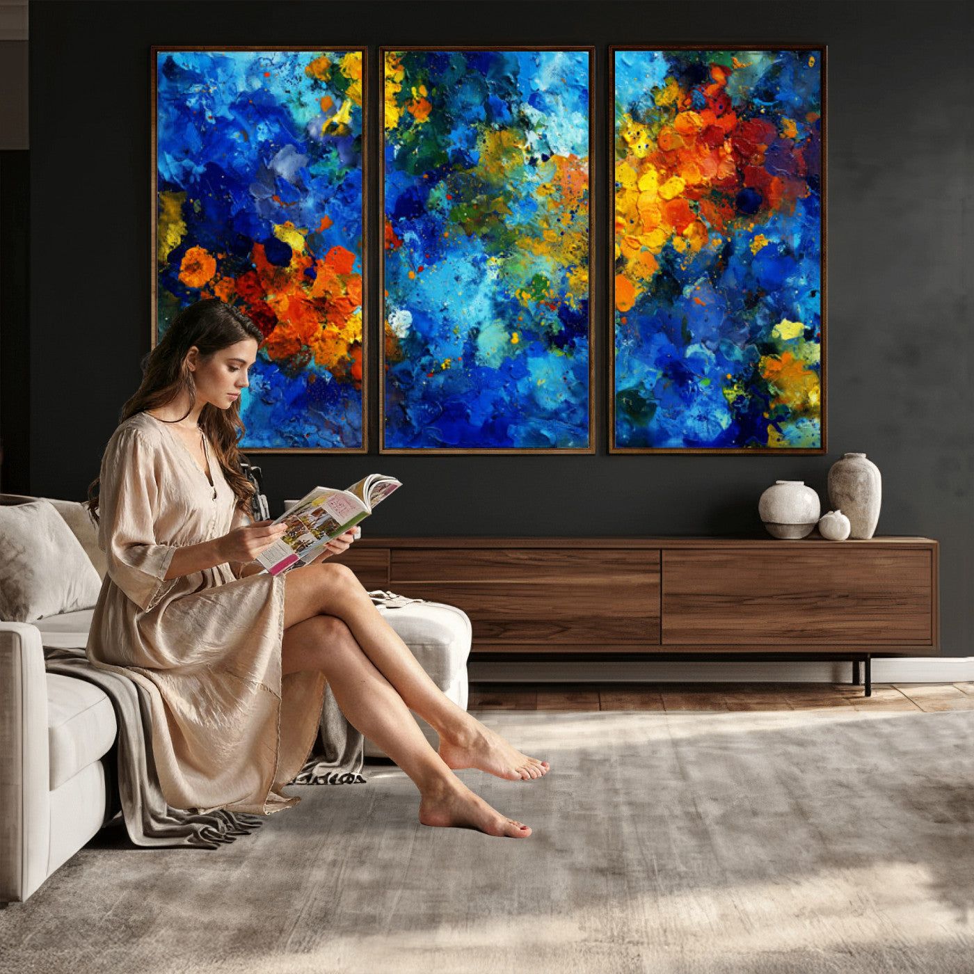 52431611-MGV-CV-36X24 - Vibrant Blue Abstract Canvas Wall Art Colorful Impasto Oil Painting Print