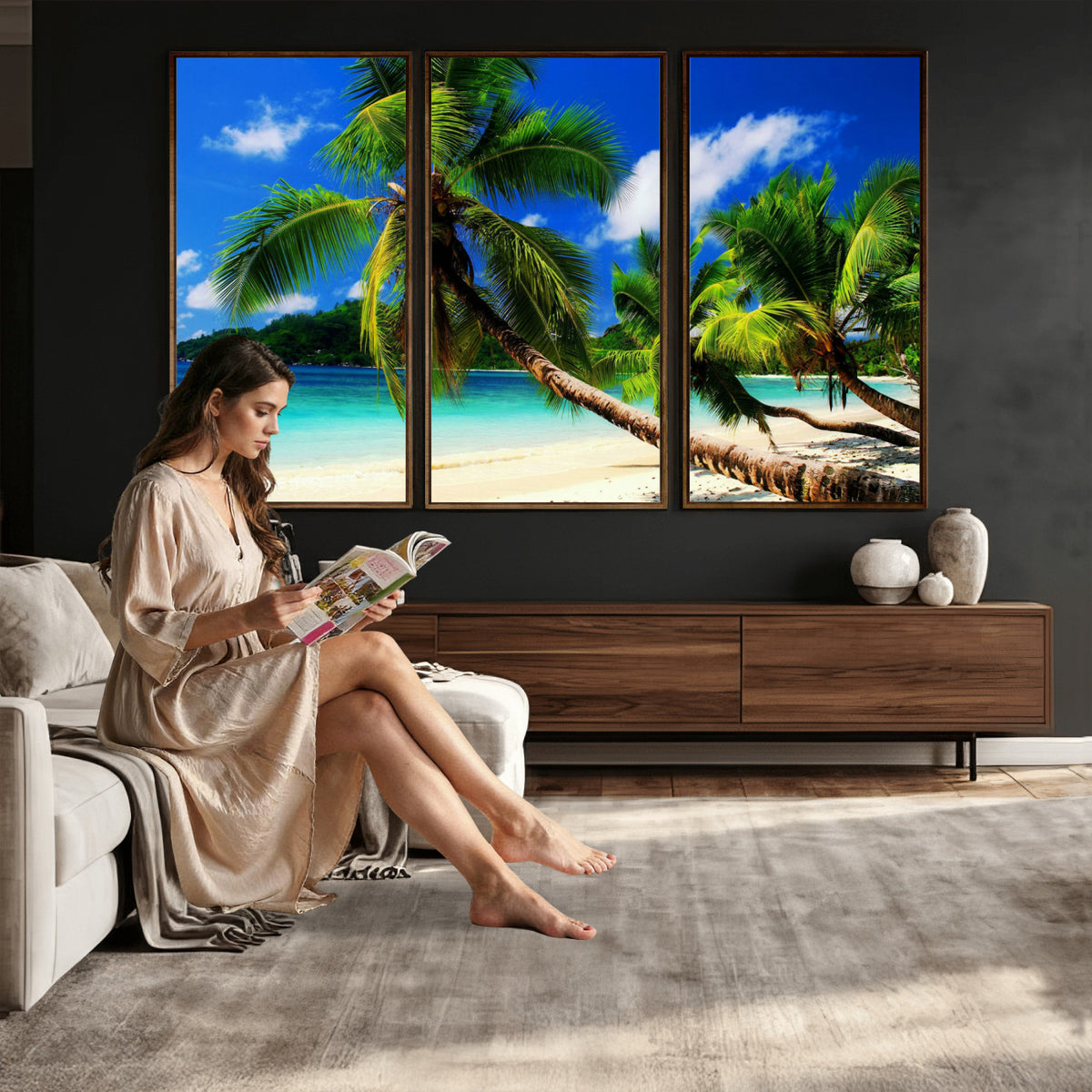 67049818-MGV-CV-36X24 - Tropical Island Coconut Palm Trees Wall Art Canvas Print - Turquoise Beach Print for Lake Home Decor