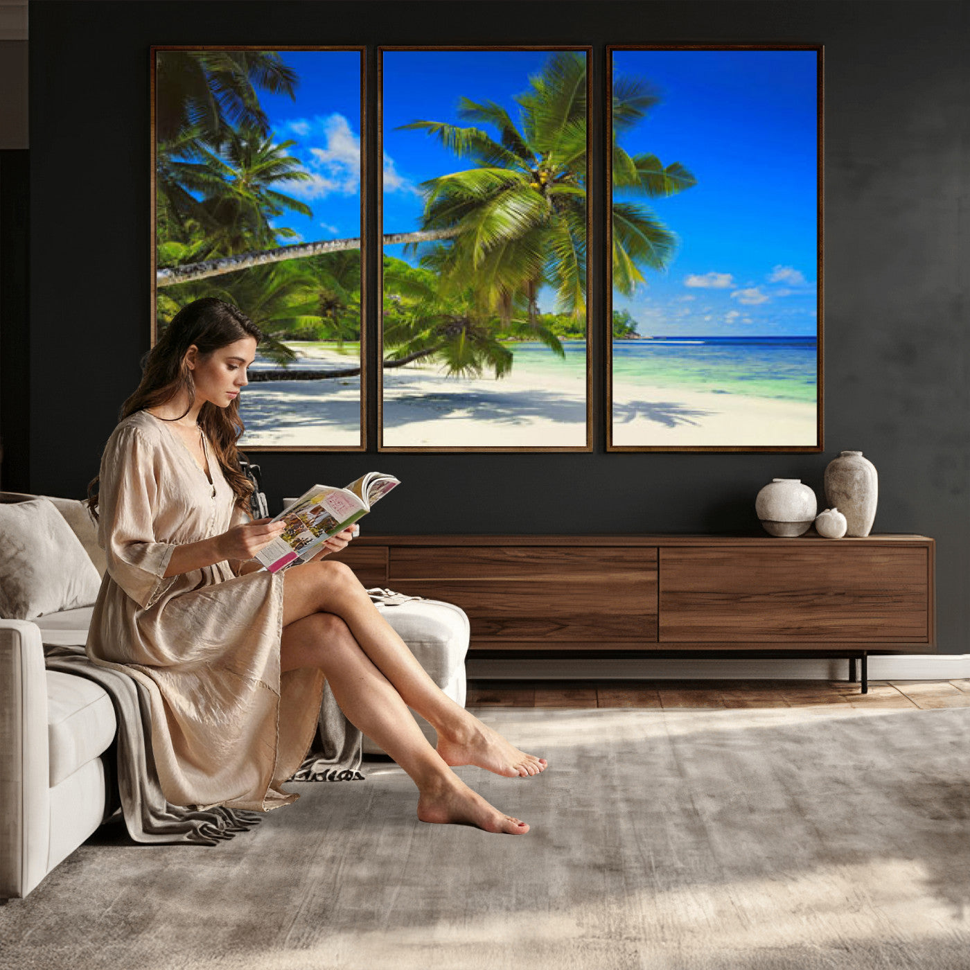 20475280-MGV-CV-36X24 - Tropical Island Coconut Palm Trees Wall Art Canvas Print - Turquoise Beach Print for Nautical Home Decor