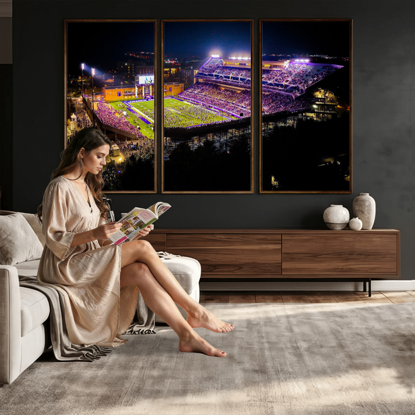 400867JMU2-MGV-CV-36X24 - JMU Stadium Wall Art Canvas Print for Game Room Decor - James Madison University Stadium