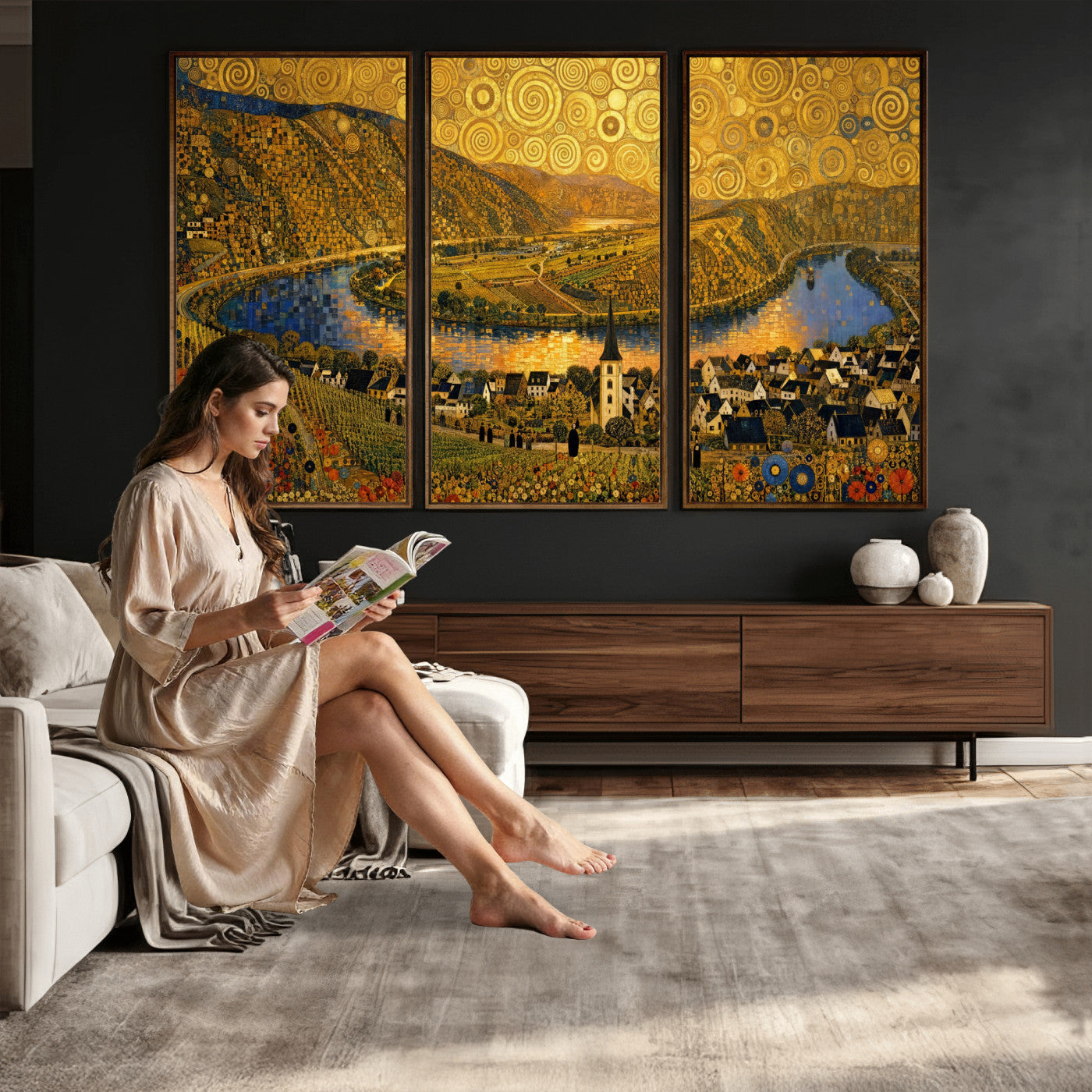 33713008-MGV-CV-36X24 - Gustav Klimt Style Mosel City Wall Art Canvas Print