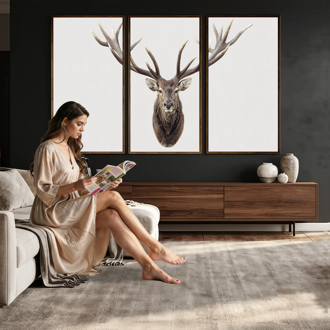 840173GY-MGV-CV-36X24 - Majestic Red Deer Canvas Wall Art – Stag Antlers Horns Print, Wildlife Hunting Poster, Rustic Cabin Lodge Decor