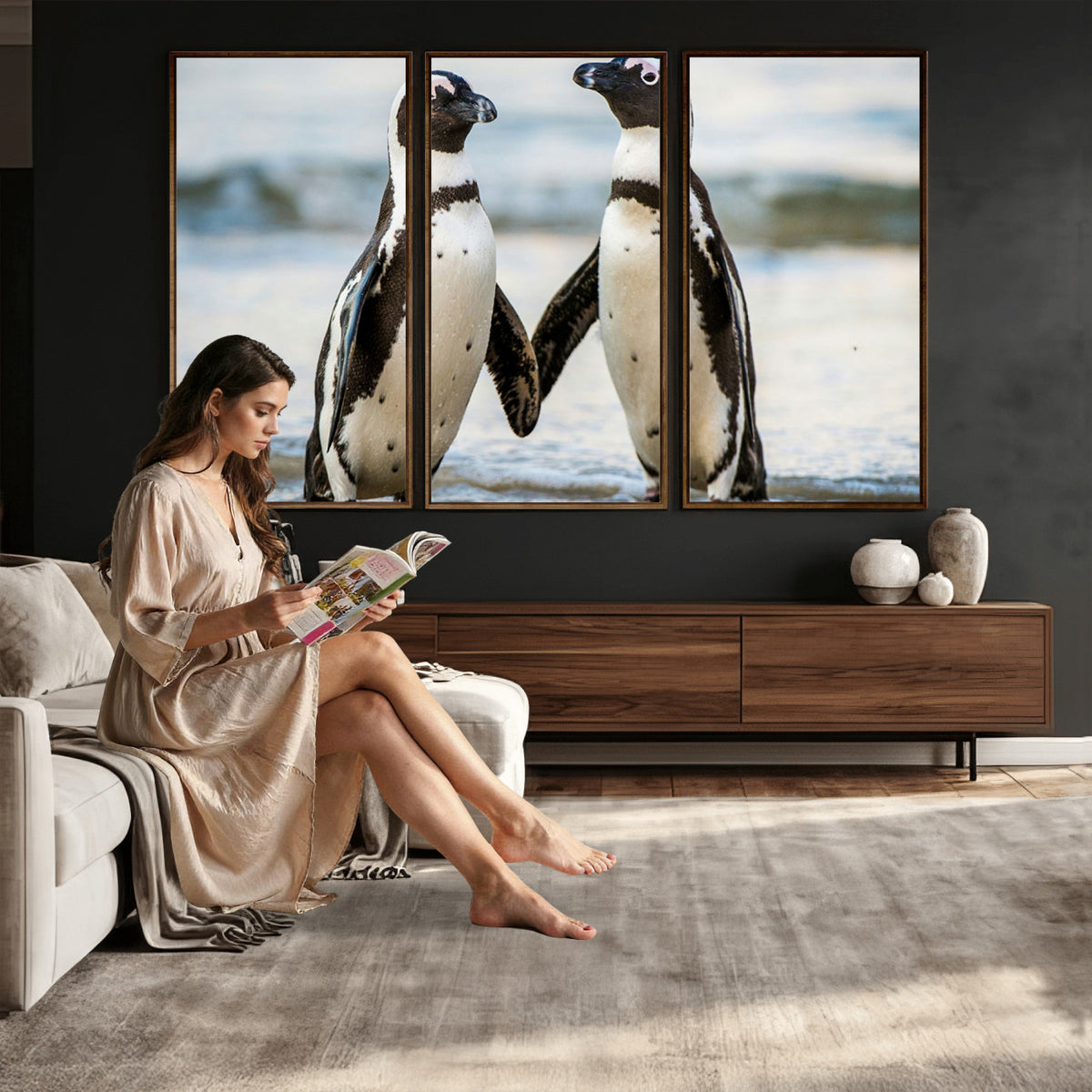 64870405-MGV-TP-30X20 - African Penguins Boulders Beach Wall Art Canvas Print, Cute Penguin Couple Photo Print