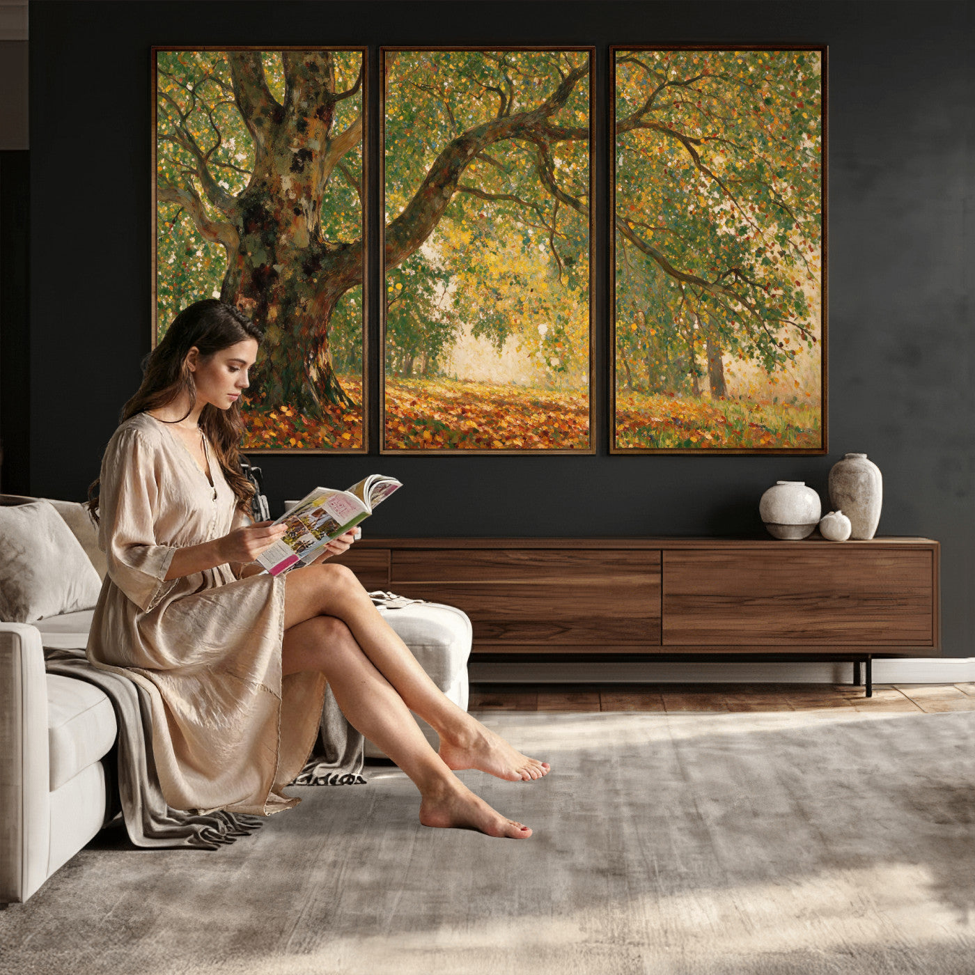 52555601-MGV-CV-36X24 - Claude Monet Style The Bodmer Oak Fontainebleau Forest Wall Art Canvas Print, Autumn Landscape Painting Print
