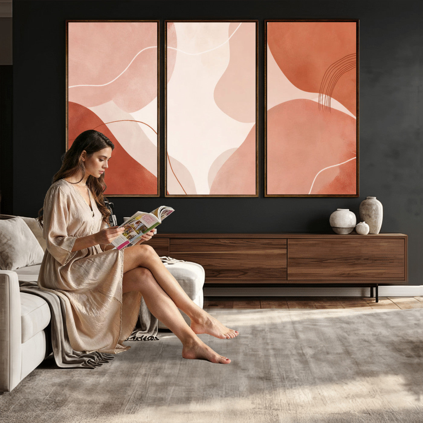 17685421-MGV-CV-36X24 - Abstract Boho Terracotta Wall Art Canvas Print, Mid Century Minimalist Painting Print