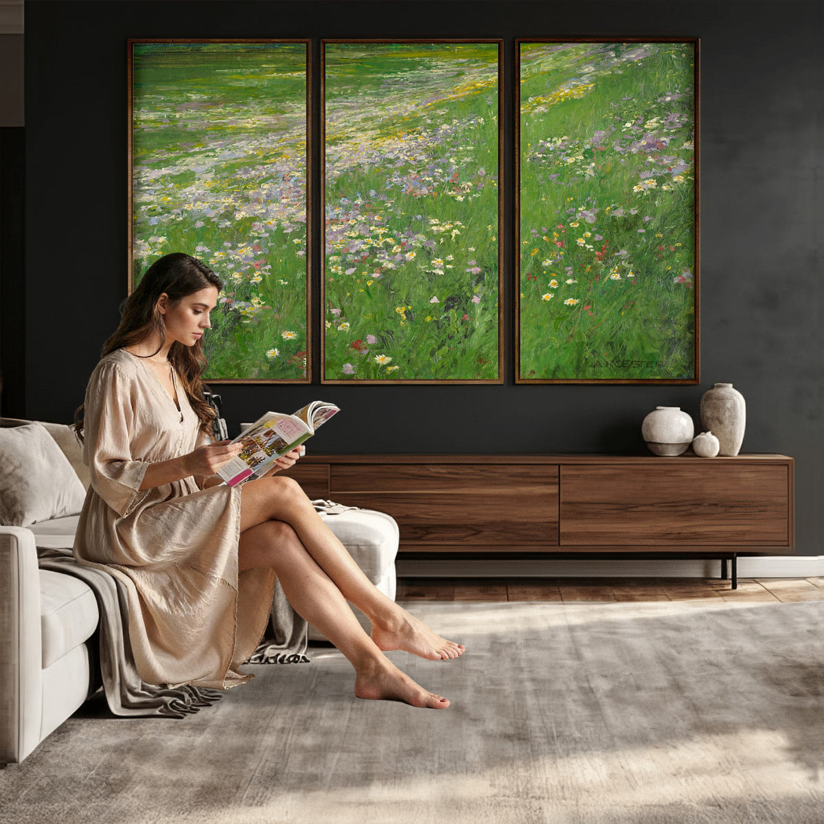 63535040-MGV-CV-36X24 - Alexander Koester Flower Meadow Canvas Wall Art, Vintage Landscape Print