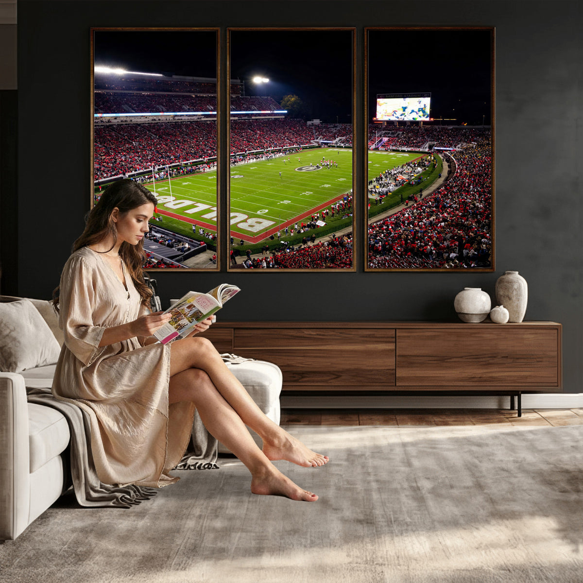 73520603-_Poster-30x20 - Georgia Bulldogs Sanford Stadium Canvas Print 3 Piece Framed Wall Art Extra Large Floating Frame Nature Poster Made in USA