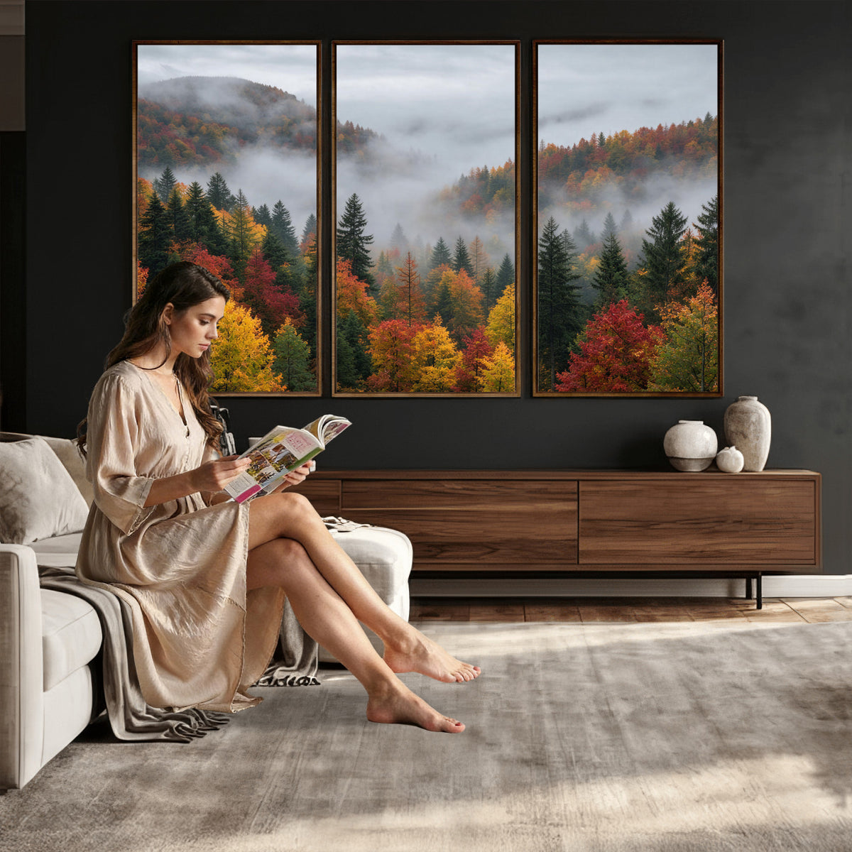 47877083-_Poster-30x20 - Fall Forest Misty Mountain Canvas Print Smoky Mountain Landscape Wall Art Autumn Trees Nature Poster Printing