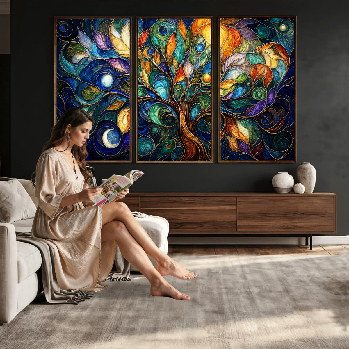 60127105-MGV-CV-36X24 - Psychedelic Tree Of Life Wall Art - Vibrant Swirl Cosmic Nature Decor