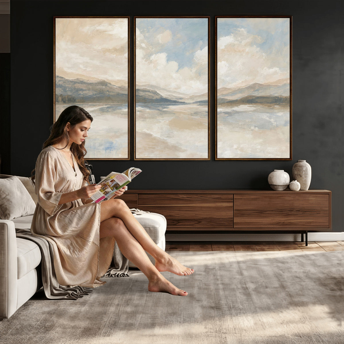 12998065-MGV-CV-36X24 - Serene Mountain and Lake Landscape Canvas Wall Art