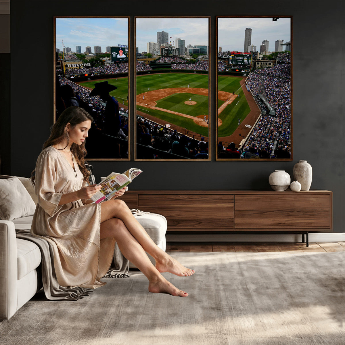 34859D-MGV-CV-36X24 - Chicago Cubs Baseball Team Print - Wrigley Field Stadium