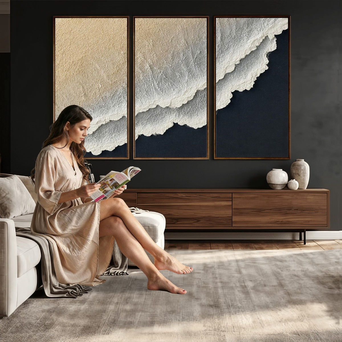 32969959-MGV-CV-24X16 - Abstract Ocean Wave Canvas Wall Art, Coastal Beach Wall Decor for Living Room
