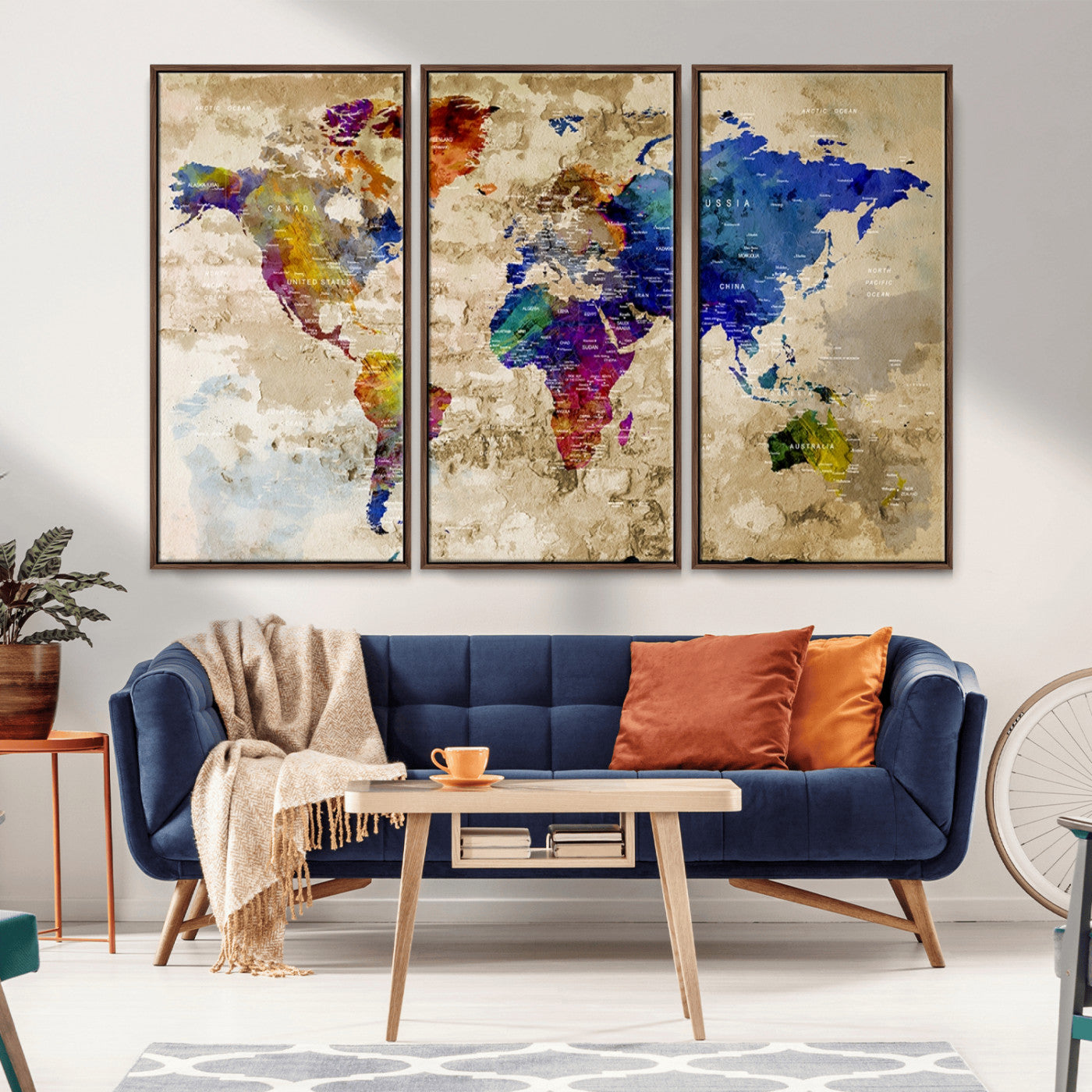 MGV-FC-48X32-3P - World Map Wall Art Canvas Print for Home and Office Decor