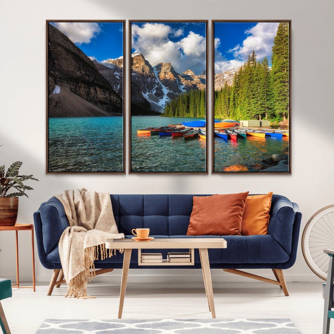 Moraine Lake 3-Panel Wall Art, Majestic Mountain and Lake Landscape Canvas Print