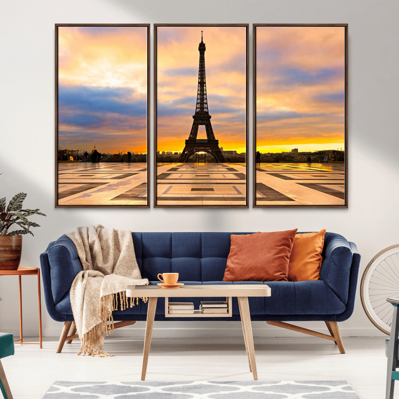 MGV-FC-48X32-3P - Paris Eiffel Tower Sunset Canvas Wall Art Print - Iconic Landmark Decor with Vibrant Colors