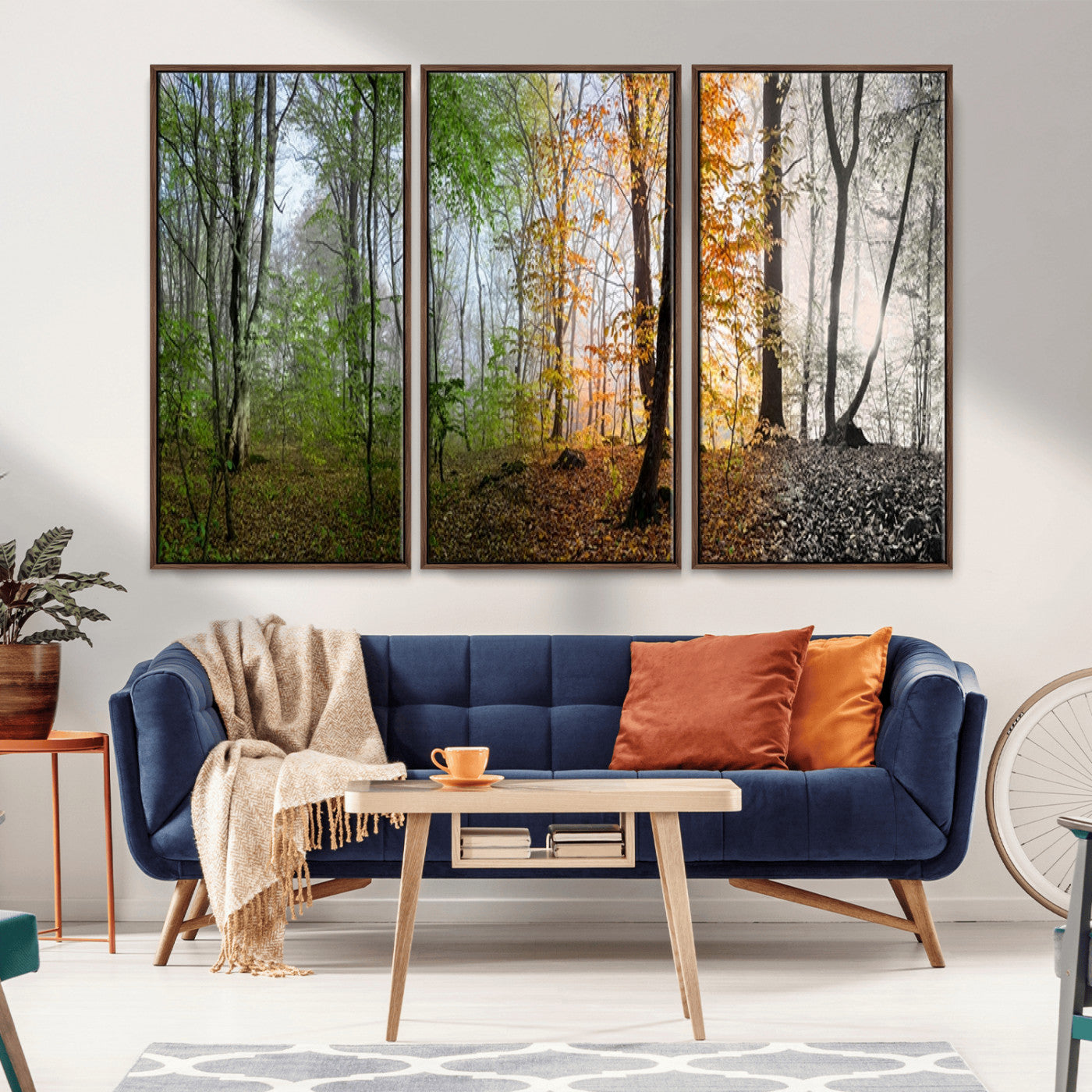 MGV-FC-48X32-3P - Four Seasons Wall Art Forest Canvas Print – Triptych Seasonal Nature Print – Landscape Decor for